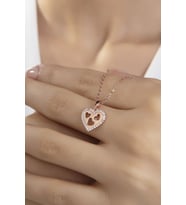 Kadın Orjinal 925 Ayar Gümüş Zirkon Taşlı Kalp Model Kolye (Rose)