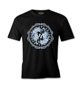 Wolfs in a Circular Viking Knot Siyah Erkek Tshirt