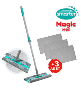 SMARTER MAGIC MOP + 3 YEDEK MOP PASPAS MANDALLI  YER YÜZEY TEMİZLİK HAVLUSU BEZİ UYUMLU 