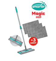 SMARTER MAGIC MOP + 3 YEDEK MOP PASPAS MANDALLI  YER YÜZEY TEMİZLİK HAVLUSU BEZİ UYUMLU 