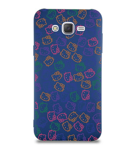 Samsung Galaxy J7 Uyumlu Lansman Kılıf Hello Kitty Tasarımlı İçi Kadife Kapak-Lacivert (Şeffaf)