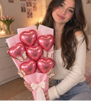 Pembe 6'lı Kalp Balon Buketi Kelebek Süslemeli Çiçek Kelebek Buketi Sevgiliye Kıza Arkadaşa Hediye
