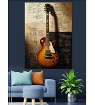 Teknik Çizimli Elektro Gitar Dekoratif Kanvas - Mdf Ahşap Tablo