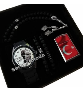 Erkek Tespih Çakmak Bileklik Seti Doğum Günü Yıl dönümü Hediyesi Erkeğe Hediye Erkek Saat Kombini