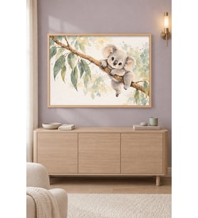 Dalda Koala Okaliptüs Yaprakları Ahşap Çerçeveli Duvar Tablosu