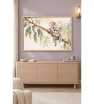 Dalda Koala Okaliptüs Yaprakları Ahşap Çerçeveli Duvar Tablosu