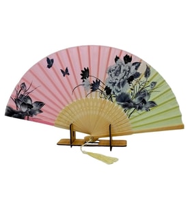 Japon Bambu Kumaş Yelpaze Çanta Boy Stant Hediyeli No.4