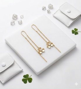 925 Ayar Papatya Silver Tektaş Kalp Sallantılı Yonca Küpe.rose.gold.rodaj