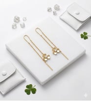 925 Ayar Papatya Silver Tektaş Kalp Sallantılı Yonca Küpe.rose.gold.rodaj
