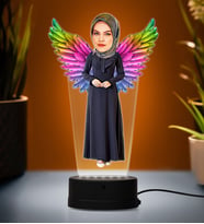Doğum Günü Hediyesi,Sevgiliye Hediye, Kişiye Özel Fotoğraflı Melek Anne Karikatür 3D Led Lamba (Beyaz)