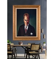 Altın Varaklı Çerçeveli Paspartulu Atatürk Tablo DC1347 (Gold)