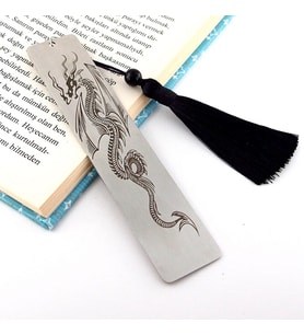 Ejderha Paslanmaz Çelik Bookmark Metal Ayraç Kitap Ayracı Püsküllü AY046