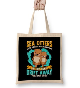 Sea Otters Hold Hands When Sleeping Cute Otter Bez Çanta Uzun Saplı