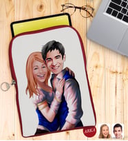 BK Gift Kişiye Özel Sevgililer Karikatürlü Taşınabilir Koruyucu Tablet Kılıfı & Organizer Çanta - Kırmızı-36
