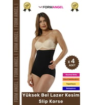 #Korse 2 Beden İncelten Lazer Kesim İz Göstermeyen Kaymaz Toparlayıcı Yüksek Bel Slip Korse - 4 Adet (Siyah)