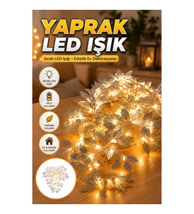 Gümüş Yaprak Desenli Pilli LED Dekoratif Işık Şık Ortam Aydınlatması