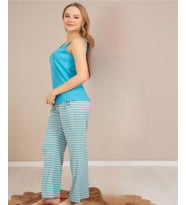 Baha Perfect Club Kadın İp Askılı V Yaka Pijama Takımı 4362T - 1 Adet (Turkuaz)