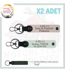 Motor Tutkunlarına Özel, İsim Plaka ve A Rh (+) Kan Grubu Yazılı Deri x2 Anahtarlık, Pudra-Beyaz-Ysl