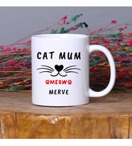 Kişiye Özel Kedi Tasarımlı İsimli Cat Mum Yazılı Kupa Bardak Arkadaşa Hediye