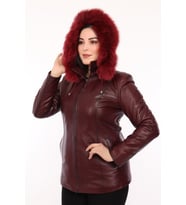 Hakiki Deri Bordo Olivia Kürklü Kadın Ceket