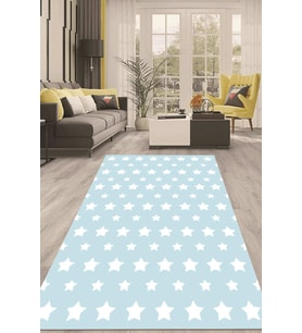Dijital Kaymaz Taban Yıkanabilir Modern Renkli Salon Halısı Mutfak Halısı Yolluk ND-HT-590 (Mavi)