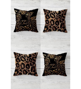 Gold Leopar Ve Kaplan Desen Gizli Fermuarlı Kırlent Kılıfı Koltuk Yastık Kılıfı Takım(4adet)