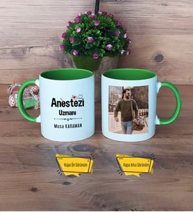 Anestezi Uzmanı Kupa Bardak Yeşil Fotoğraflı Tıp Bayramı Hediyesi