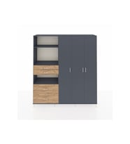 Hyperion Dolap 12 Raflı 4 Çekmeceli Tek Askılı 220x44x243 Antrasit-Antrasit/Çam