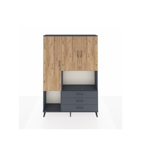 Arges Dolap 6 Raflı 3 Çekmeceli 3 Kapaklı 132x30x195 Antrasit-Çam/Antrasit