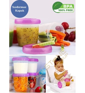 F BLACKSTONE 4'lü Ölçülü Sızdırmaz Saklama Kabı - Anne Sütü Bebek Beslenme Mama Kabı Seti 4x180 ml (Mor)