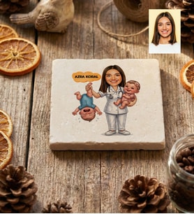 Kişiye Özel Karikatürlü Ebe Bardak Altlığı Tıp Bayramı Hediyesi