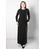 Taş Baskı Detaylı Abiye Siyah MDA2537