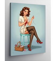 Kanvas Tablo Retro Kırmızı Elbiseli Kadın