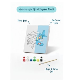 Uçak Temalı Çocuk Boyama Tuvali – Şövalesiz Eğitici Boyama Seti 20x20 cm