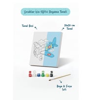 Uçak Temalı Çocuk Boyama Tuvali – Şövalesiz Eğitici Boyama Seti 20x20 cm