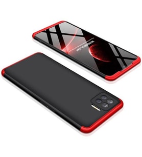Oppo Reno 4 Lite Kılıf 3 Parça Slim Sert Silikon Kapak AYS (Siyah-Kırmızı)