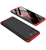 Oppo Reno 4 Lite Kılıf 3 Parça Slim Sert Silikon Kapak AYS (Siyah-Kırmızı)