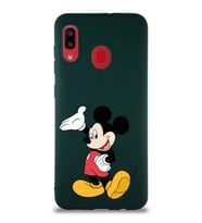Samsung Galaxy A20 Soft Premier Kapak Mickey Mouse-C Tasarımlı Silikon Kılıf - Yeşil (Şeffaf)