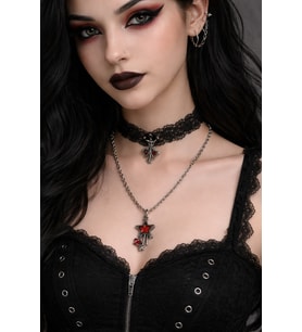 Gotik Kırmızı Yıldız Figürlü Unisex Kolye 60 cm Zincir Metal