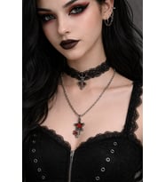 Gotik Kırmızı Yıldız Figürlü Unisex Kolye 60 cm Zincir Metal