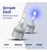 C6 Led Xenon Far Ampulü Şimşek Etkili 5800LM Chip on Board 10000K Deli Mavi H3