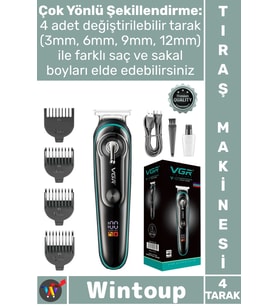 #TıraşMakinesi Premium Saç Sakal Siyah Kablosuz T Bıçak Sıfır Kesim LCD Ekran Şarjlı Tıraş Makinesi