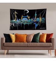 Suluboya İstanbul Cami Ramazan Tema Leke Tutmaz Kadife Doku Kumaş Duvar Örtüsü Duvar Halısı Tapestry (Karışık)