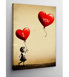 Kanvas Tablo Balonlar ve "I Love You" Teması