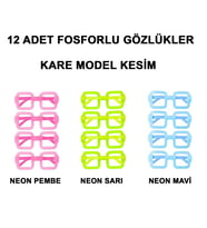 Fosforlu Kare Model Glow Parti Gözlüğü Karanlıkta Yanan Gözlükler 12 Adet (5680)