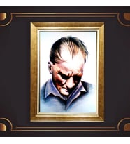 Altın Varaklı Çerçeveli Paspartulu Atatürk Tablo z4744 (Gold)