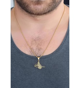 Gold Renk Metal Osmanlı Tuğra Figürlü Erkek Kolye (Altın)