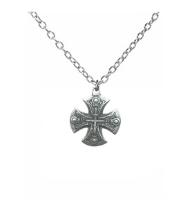 Desenli Haç Figürlü Unisex Kolye – 60 cm Zincirli, Gotik & Antik Tasarım Tak (Gümüş)