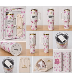 Stanley Quencher H2.0 1.18 L Pembe Çiçek Desenli Pipetli Termos Mug – Özel Kutulu ve Taşıma Keseli