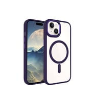 Apple iPhone 15 Plus Uyumlu Kılıf Wireless Şarj Özellikli Zore Krom M-safe Silikon Kapak (Koyu Mor)